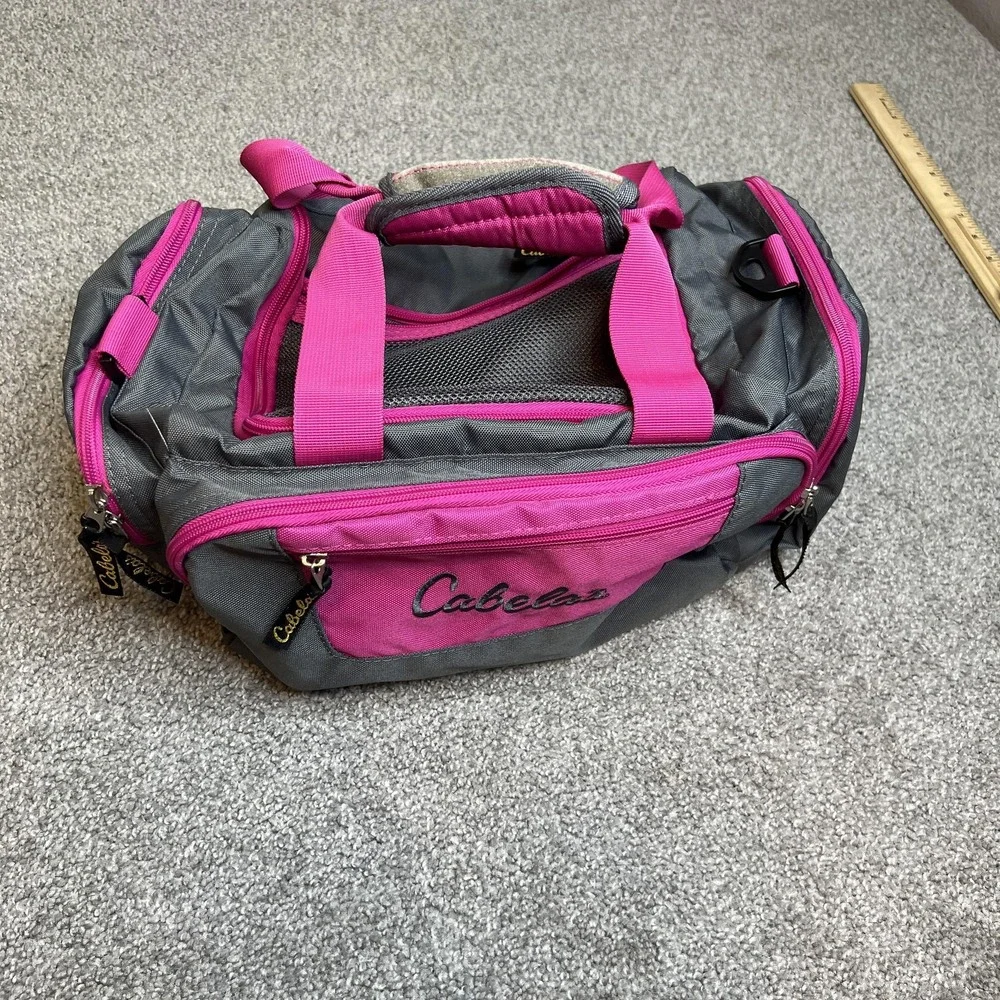 Cabela's Duffel Gym Travel Bag Gray Pink Multiple Pockets Mesh Top Carry Handles